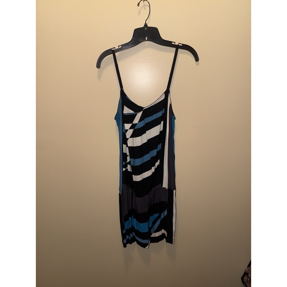 Spaghetti Straps Drop Waist Mini Dress DEREK LAM Size M Blue Black White